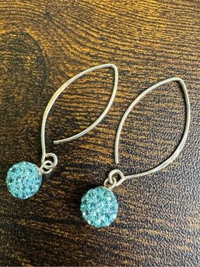 Delicate Aqua CZ Pave Bead Drop Earrings - Sterling Silver Ear Wires